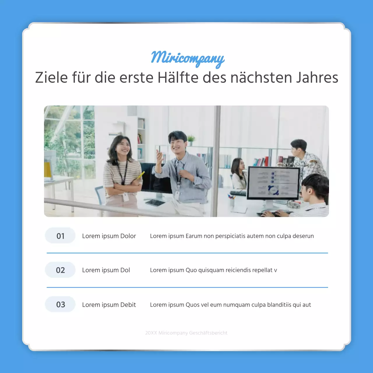 Ein einfacher Jahresendbericht in Hellblau und Weiß