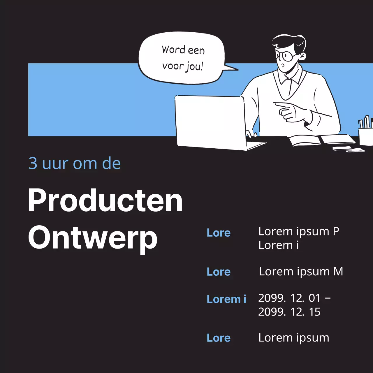 Een minimalistisch productontwerp in zwart en blauw promoten