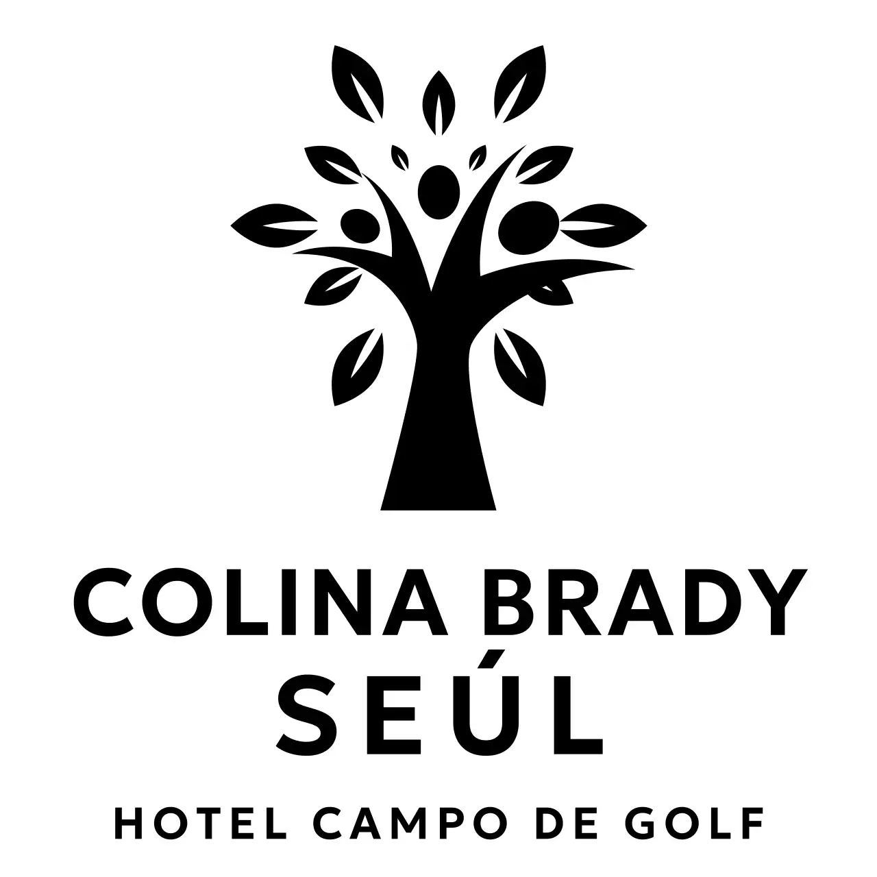 Logotipo de marca de hotel de golf con ilustración de árbol