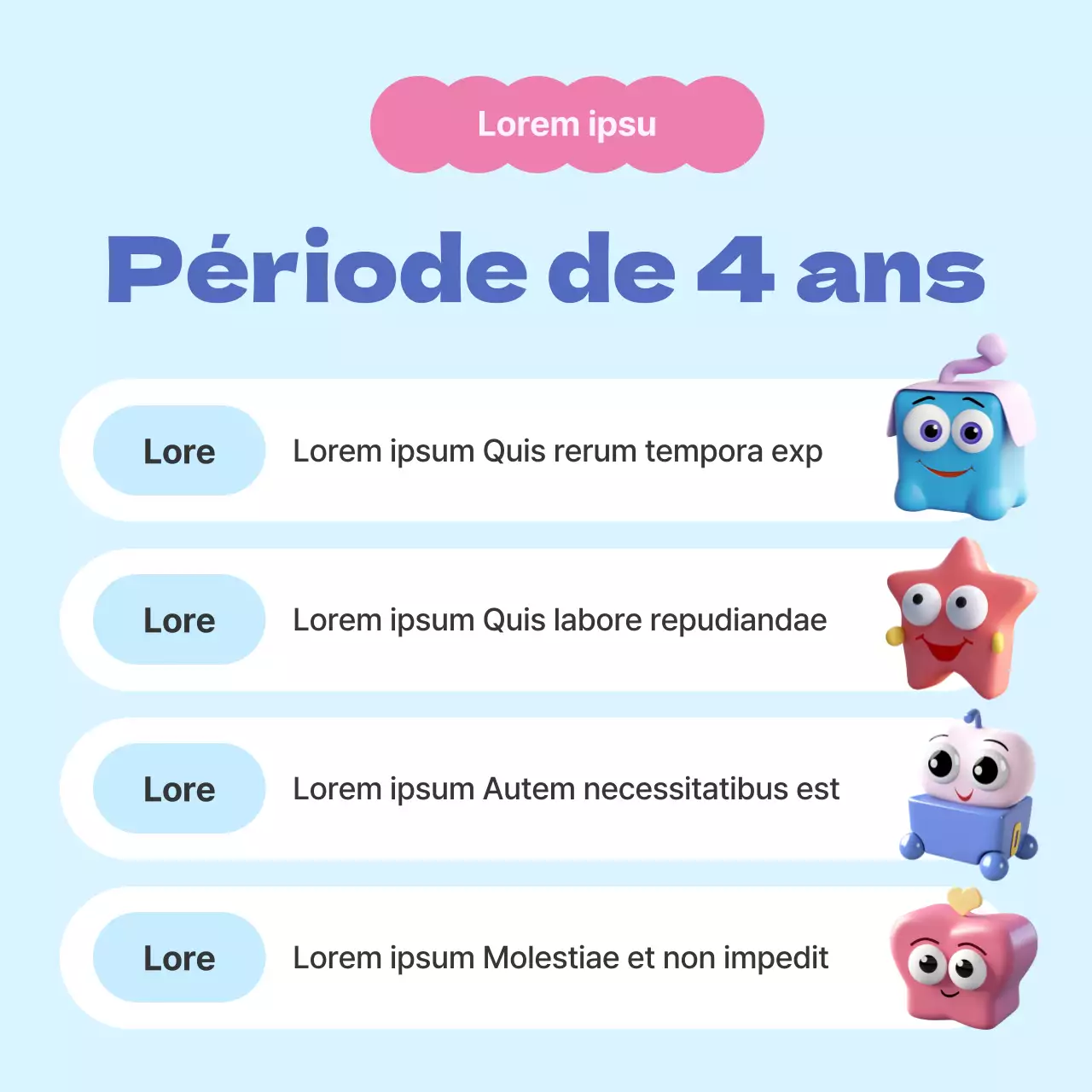 Une palette de couleurs simples, rose et bleu clair, pour présenter le département.