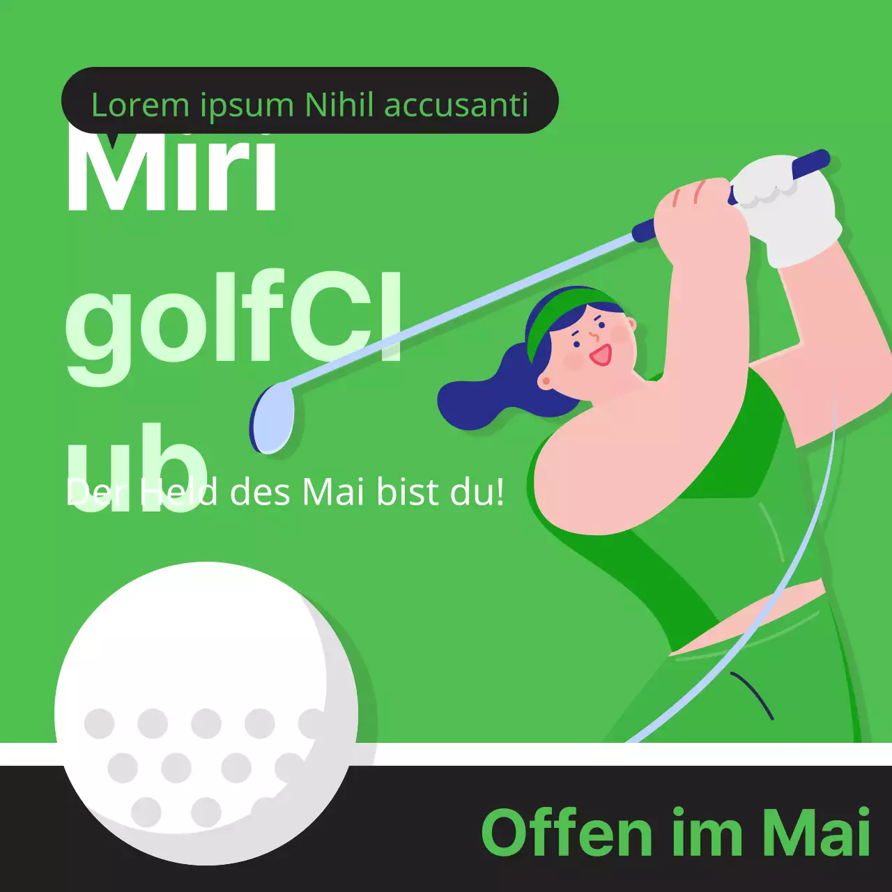 Minimalistische Golfschlägeranzeige in Grün und Blau