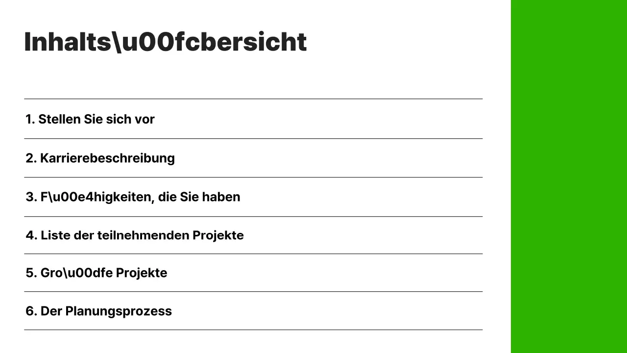 Ein einfaches Karriereportfolio in Grün