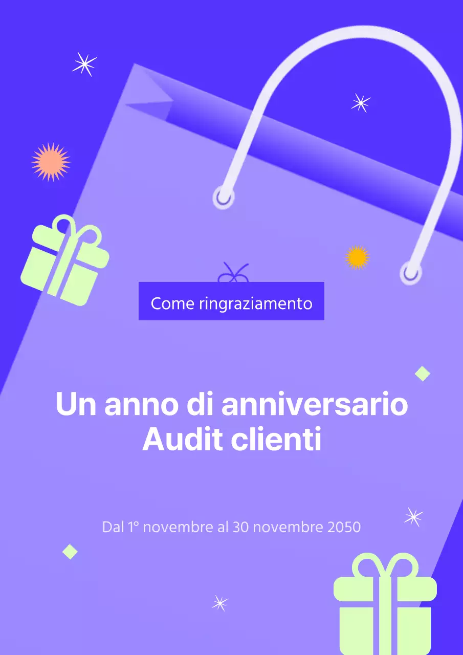 Pubblicizzare un evento di apprezzamento dei clienti con un tocco di viola