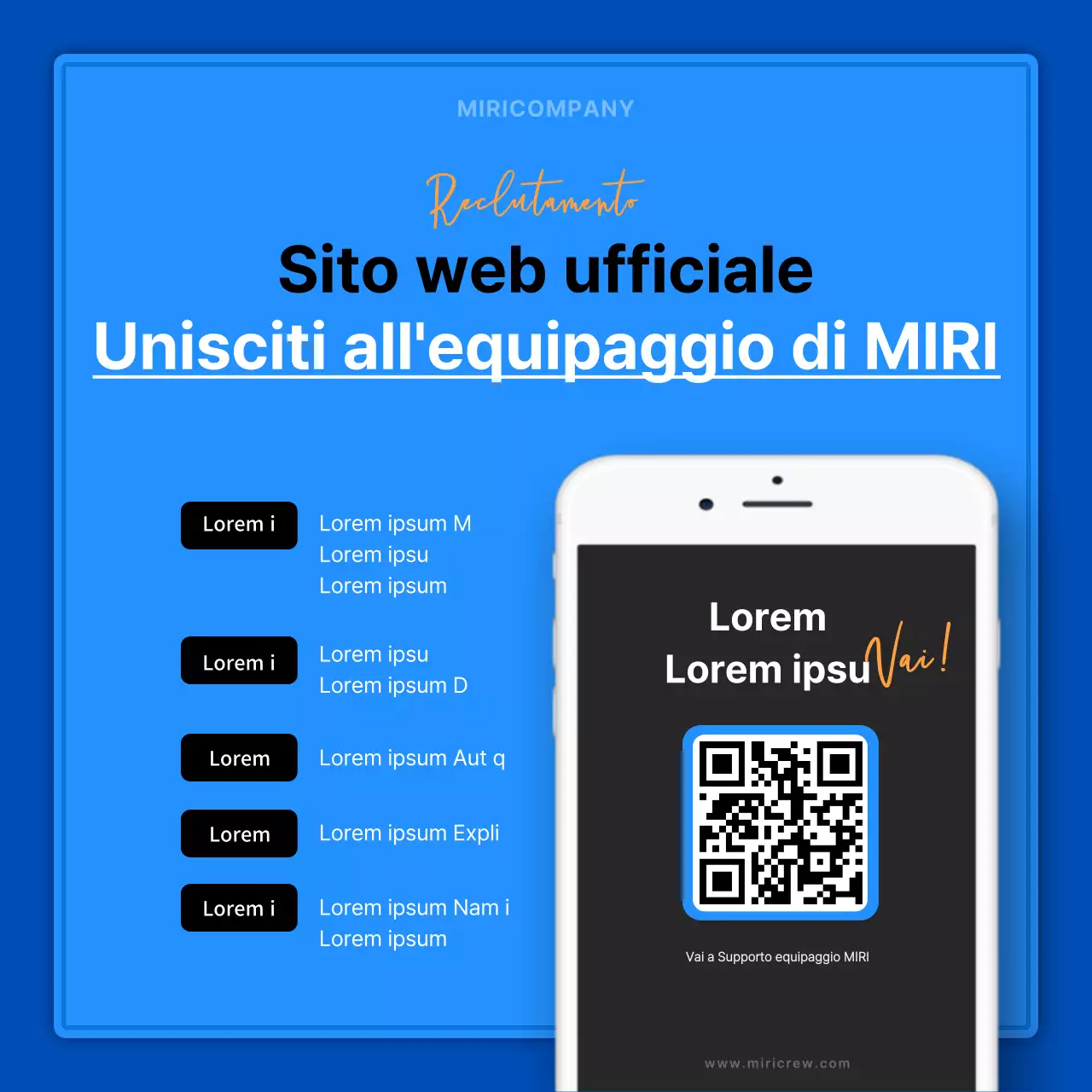 Annunci di lavoro minimalisti in blu e arancione per promuovere le opportunità di carriera