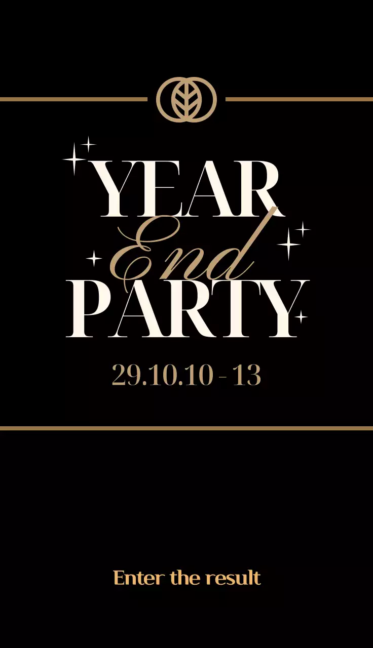 Tiket undian acara pesta akhir tahun dengan aksen emas pada latar belakang hitam