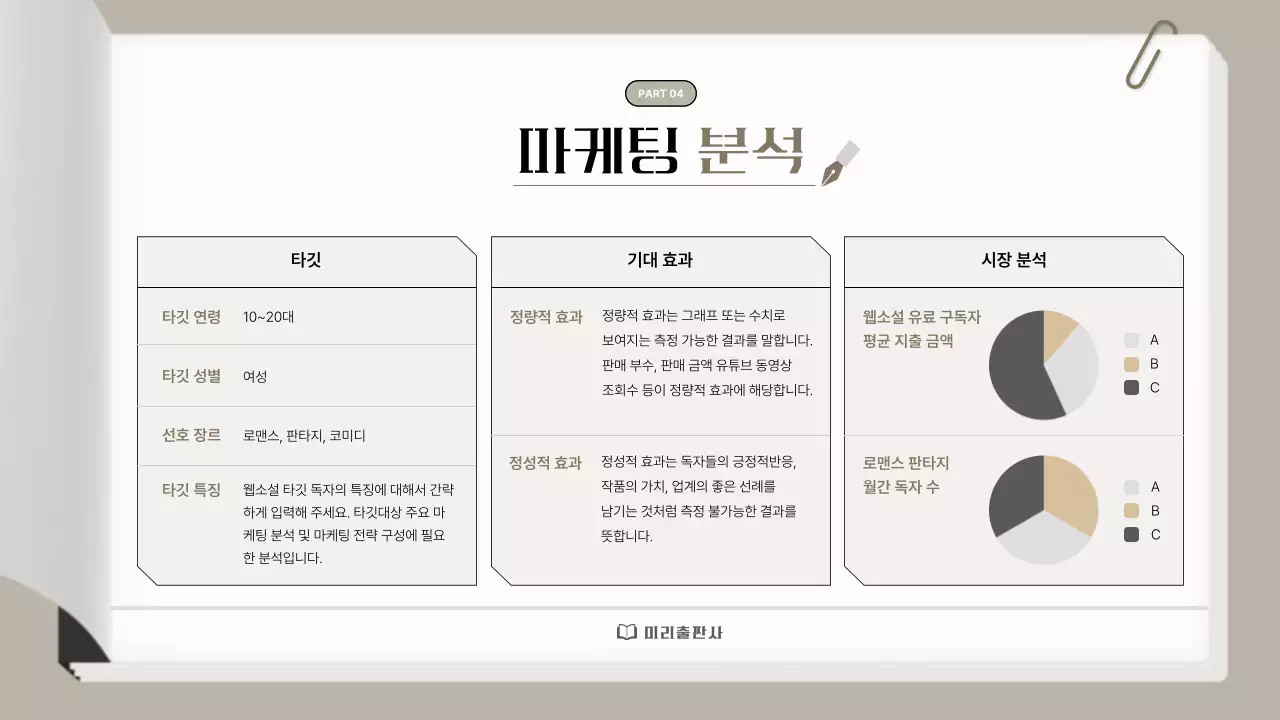 베이지색의 심플한 웹소설 출간기획서 제안서