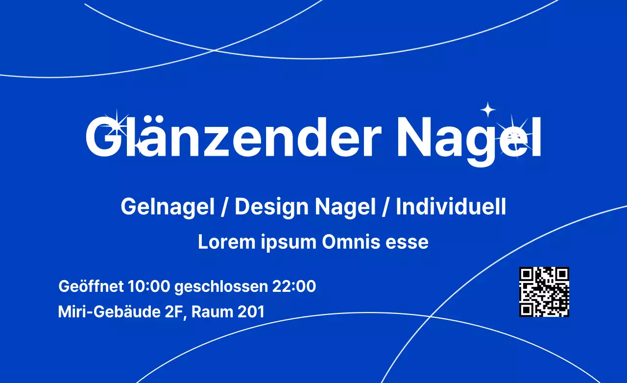 Blauer Nagellack mit Linien und Glitzersternen