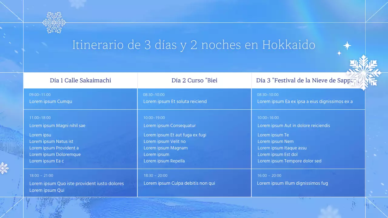 Información invernal sobre Hokkaido, Japón: azul y natural