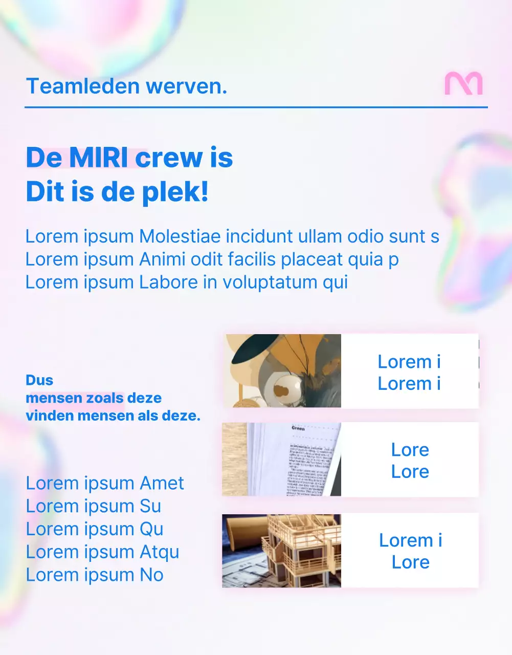 Eenvoudige vacature in roze en blauw