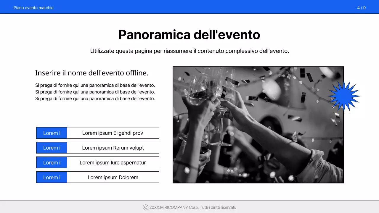 Una proposta di evento semplice e di marca in blu e bianco