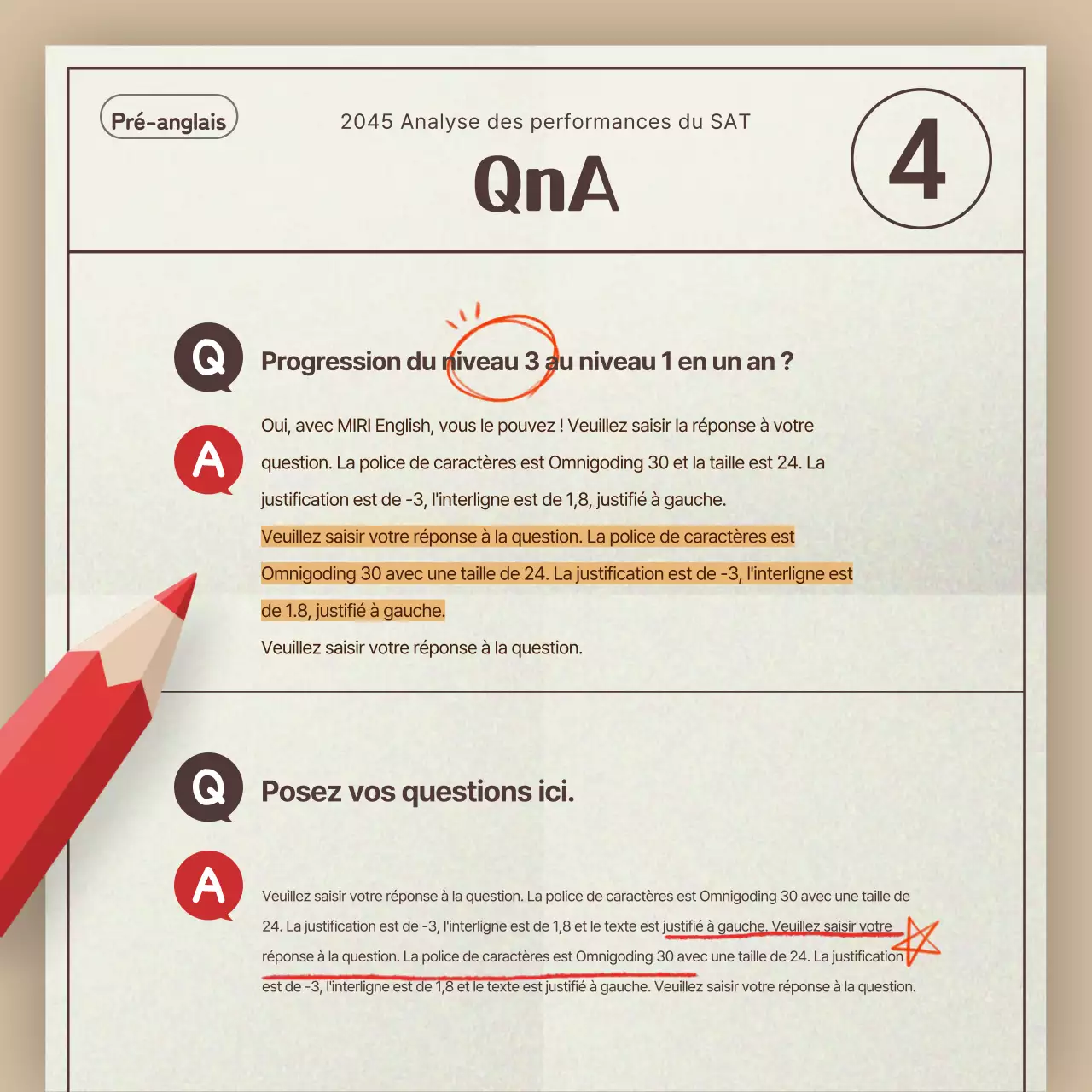 Un simple rapport beige et rouge d'analyse des tendances des examens SAT pour les académies