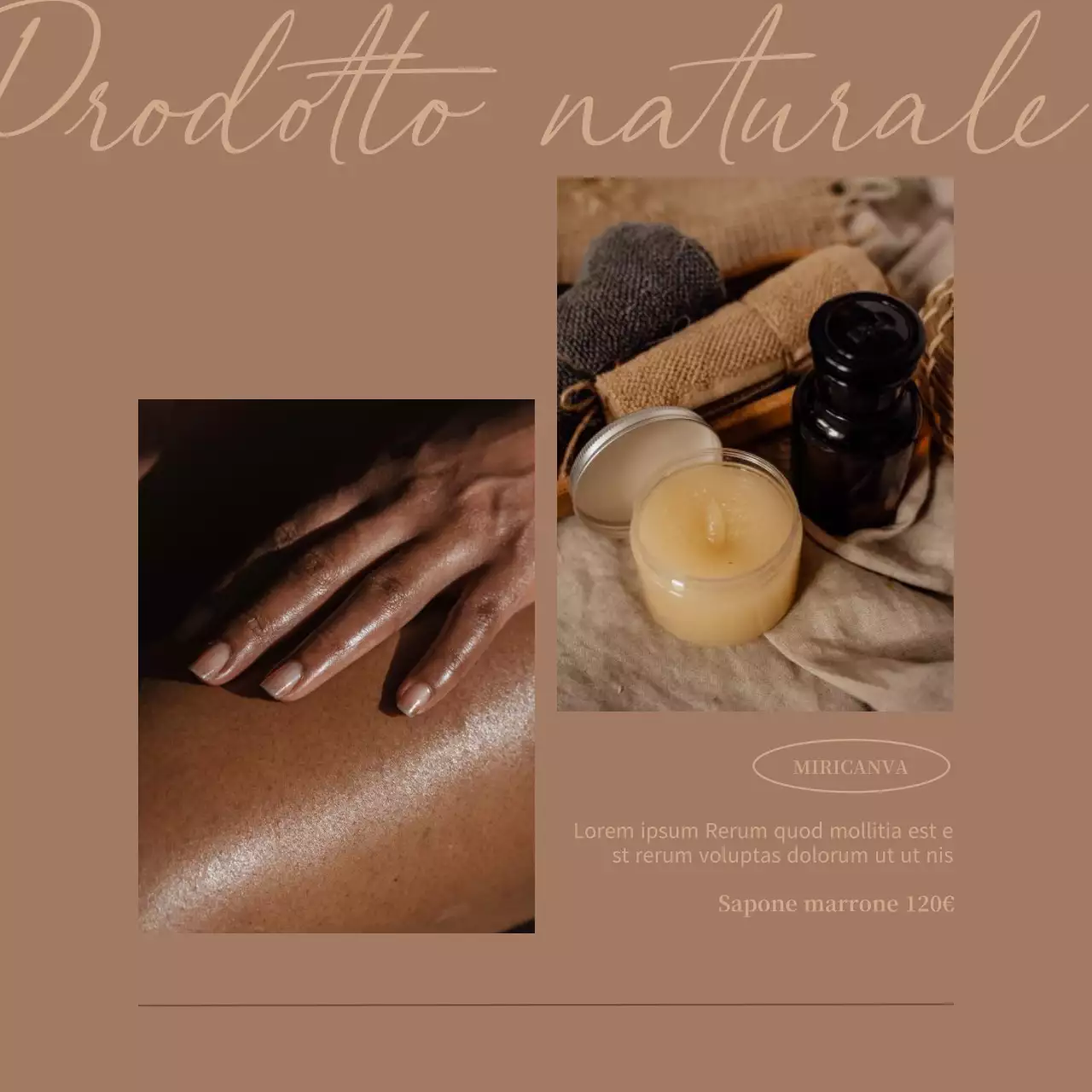 Pubblicità di un marchio di cosmetici di lusso in marrone e avorio.