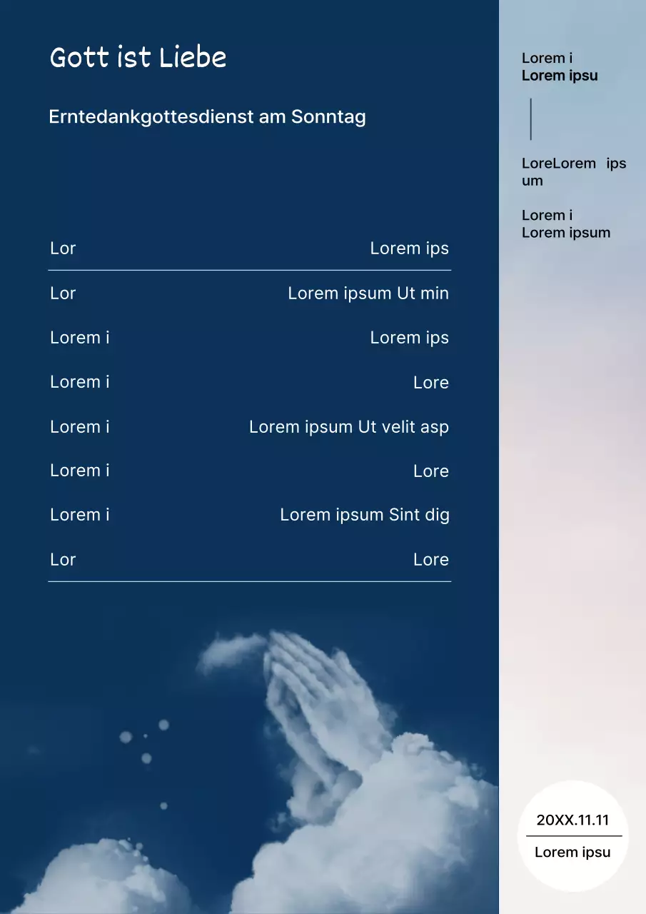 Ein luxuriöses Bulletin für den Sonntagsgottesdienst in Marineblau und Hellblau