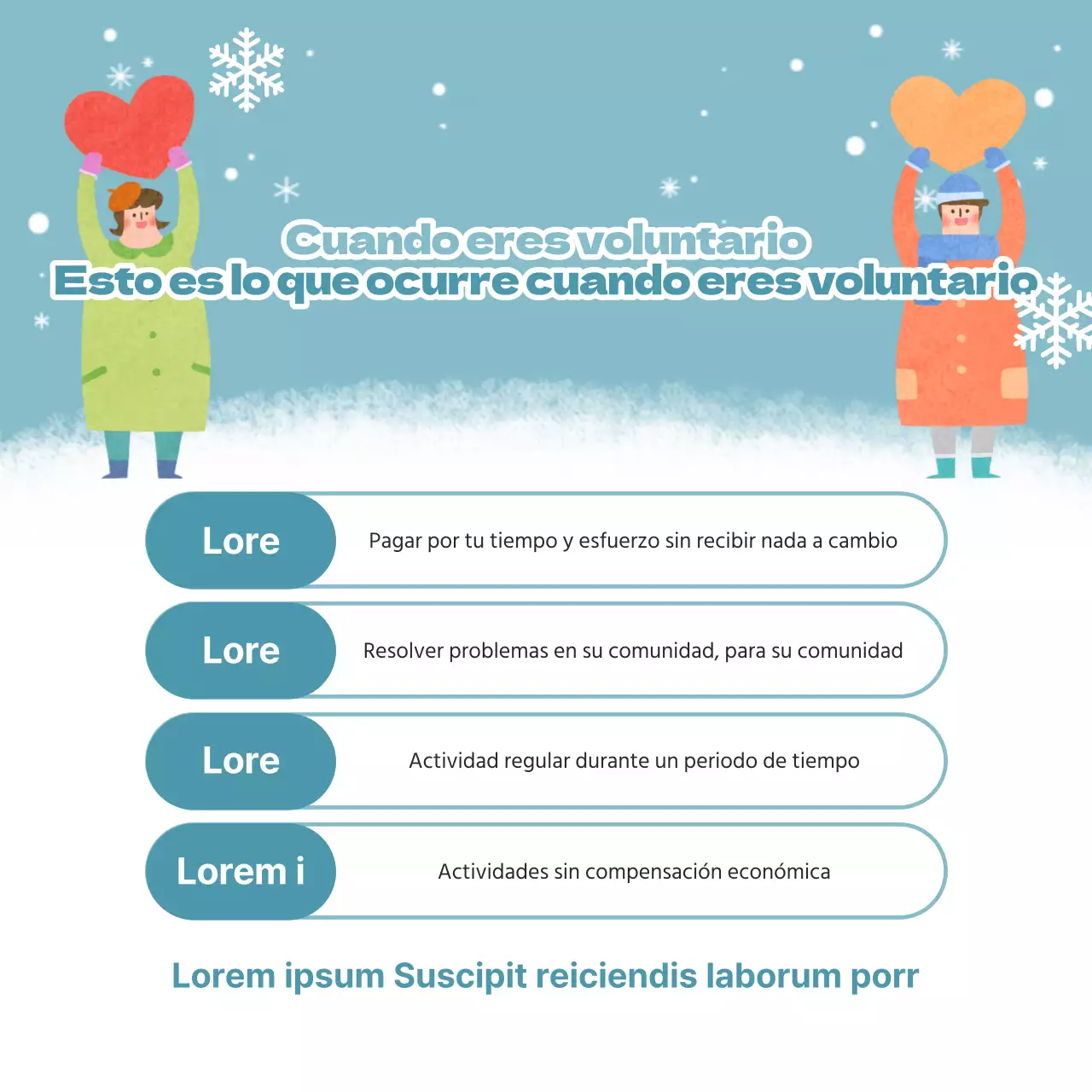 Promueva la captación de voluntarios en invierno con los colores amarillo y azul claro.