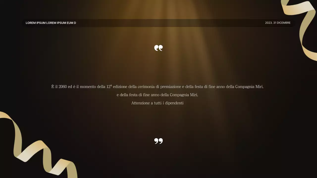 Una lussuosa presentazione delle prestazioni in oro e marrone e un resoconto dell'evento di fine anno