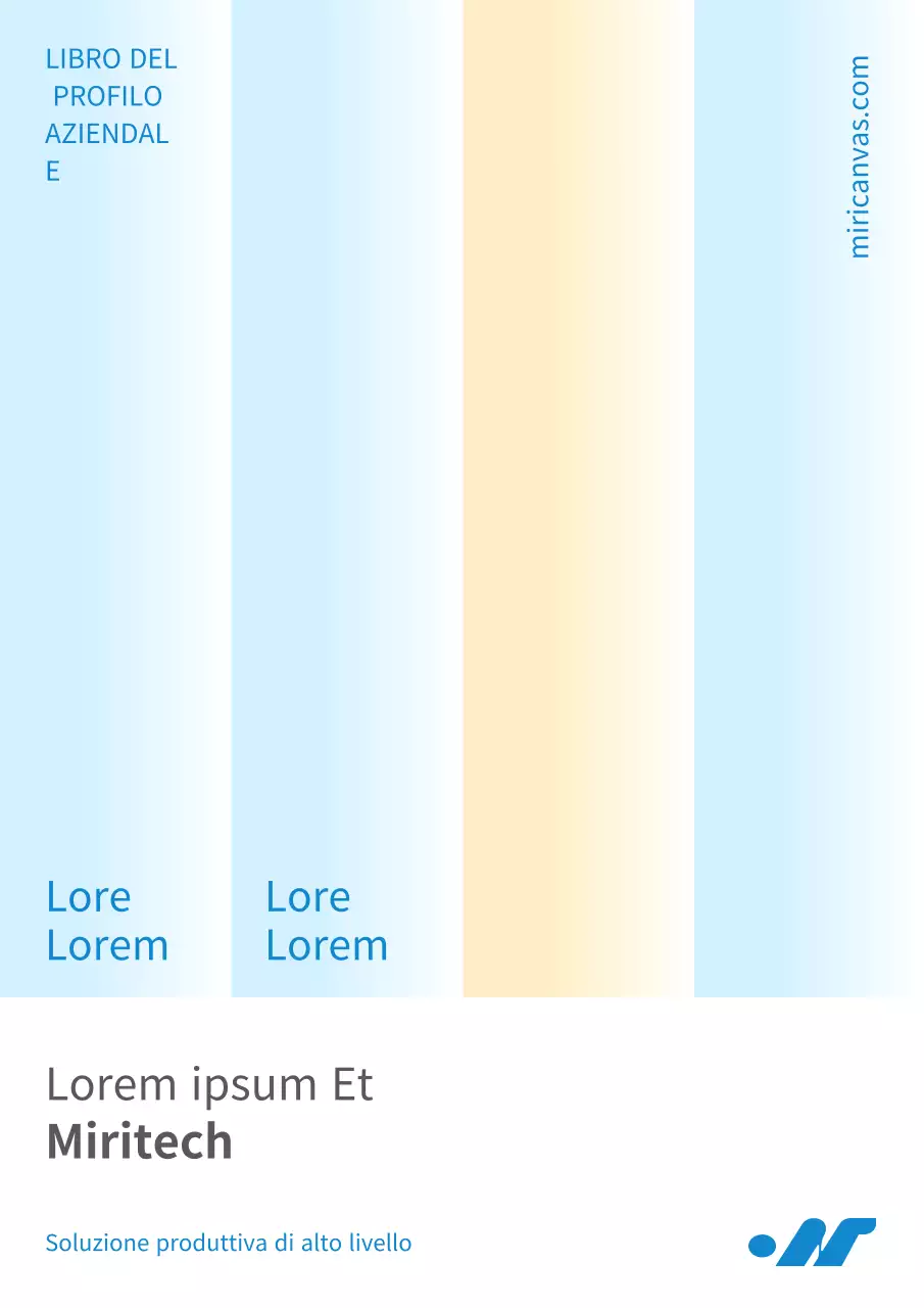 Profilo aziendale di un'azienda manifatturiera minimalista in azzurro e giallo.