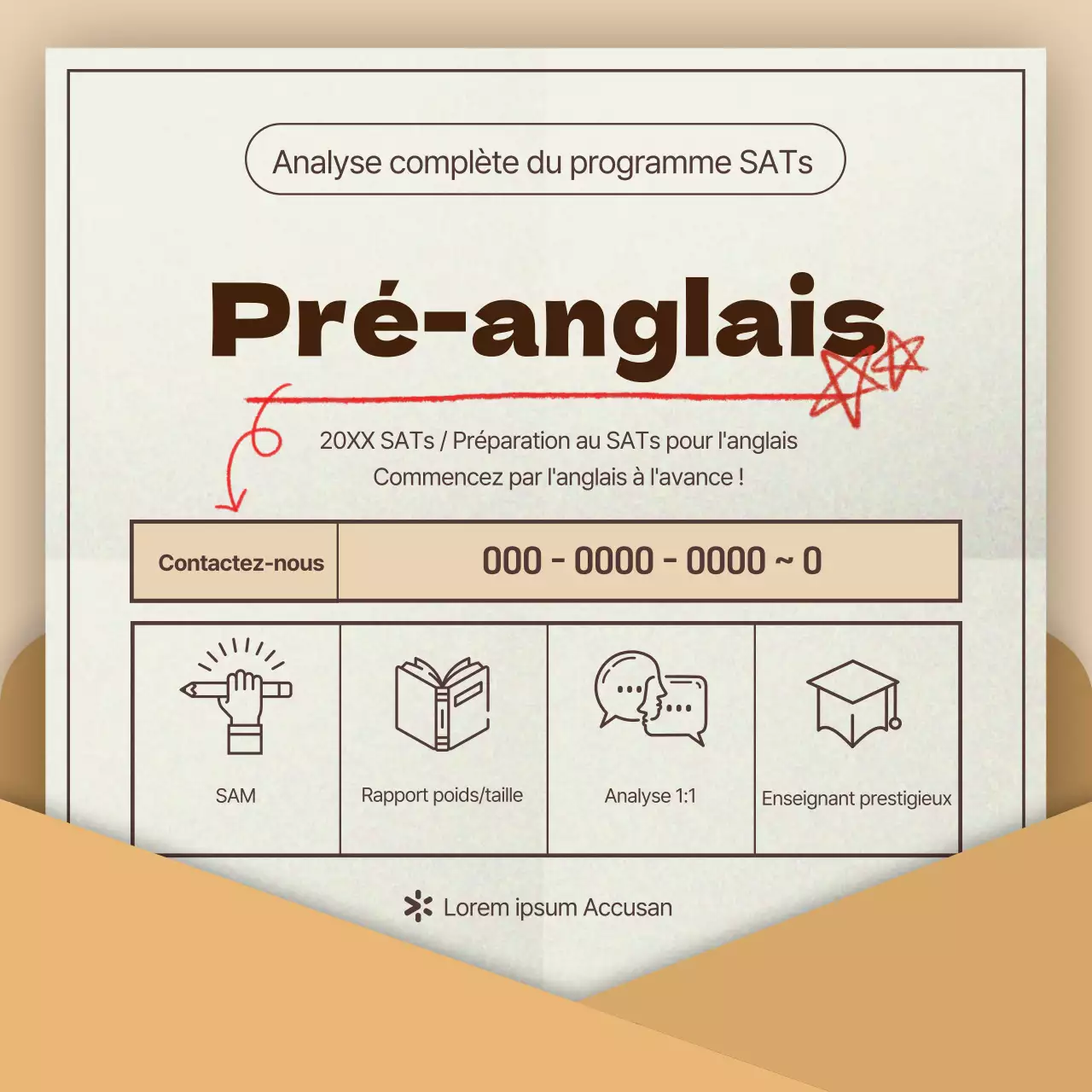Un simple rapport beige et rouge d'analyse des tendances des examens SAT pour les académies