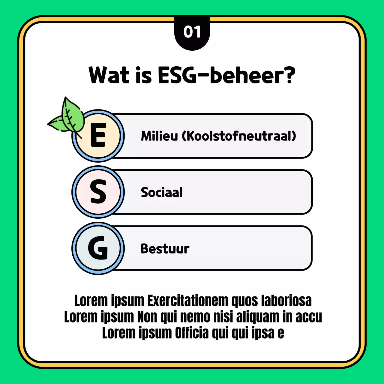 Verklaar je kitscherige groene en gele ESG-strategie