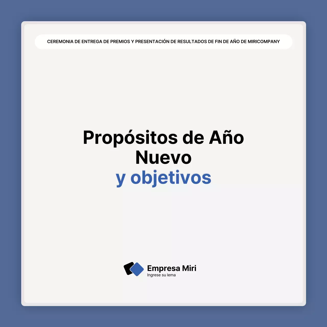 Una sencilla presentación en blanco y azul de los resultados y un informe de fin de año.