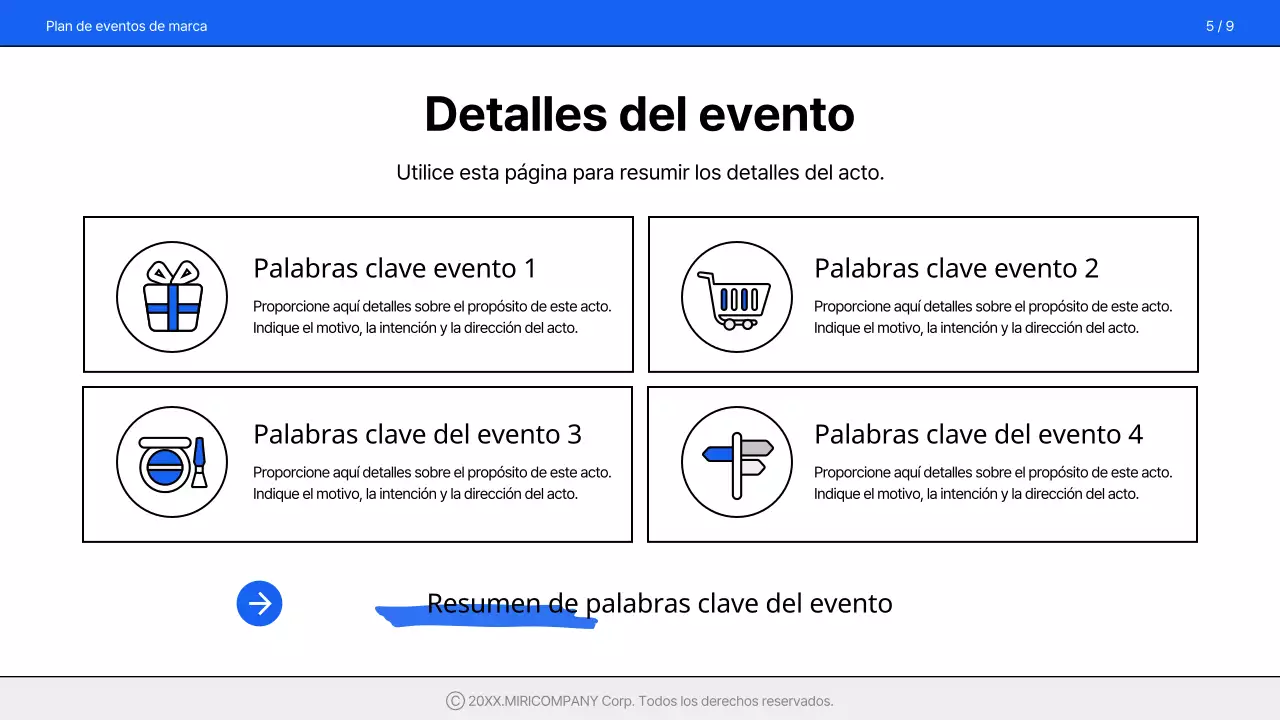 Una propuesta de evento sencilla y de marca en azul y blanco