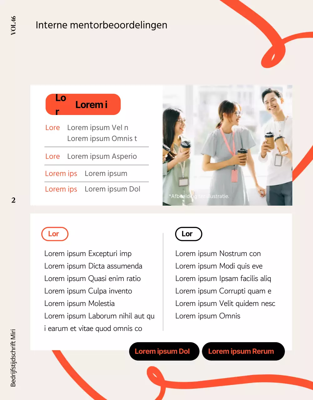 Een leuk oranje en beige bedrijfsmagazine