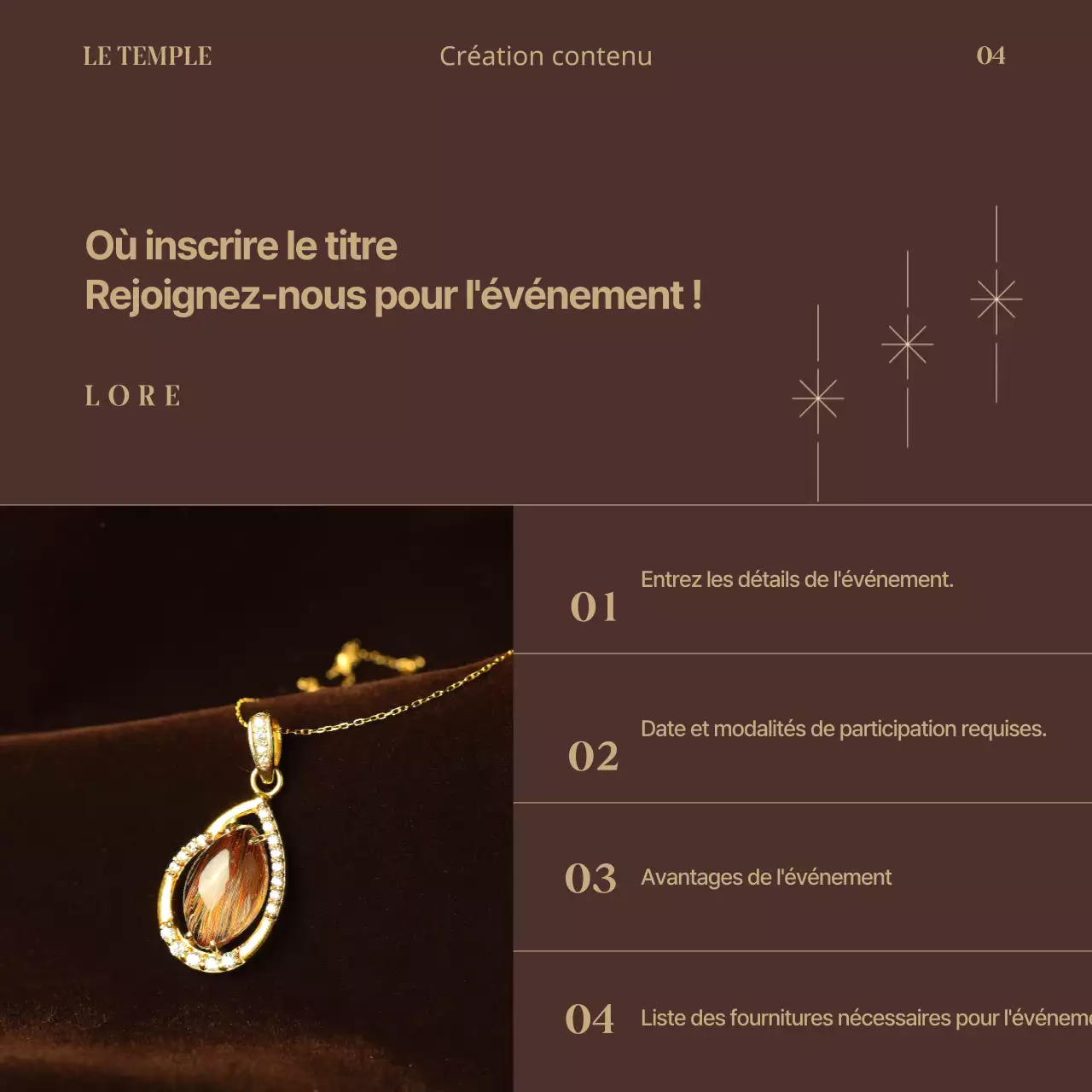 Le post d'une marque de luxe sur le marron avec des accents dorés