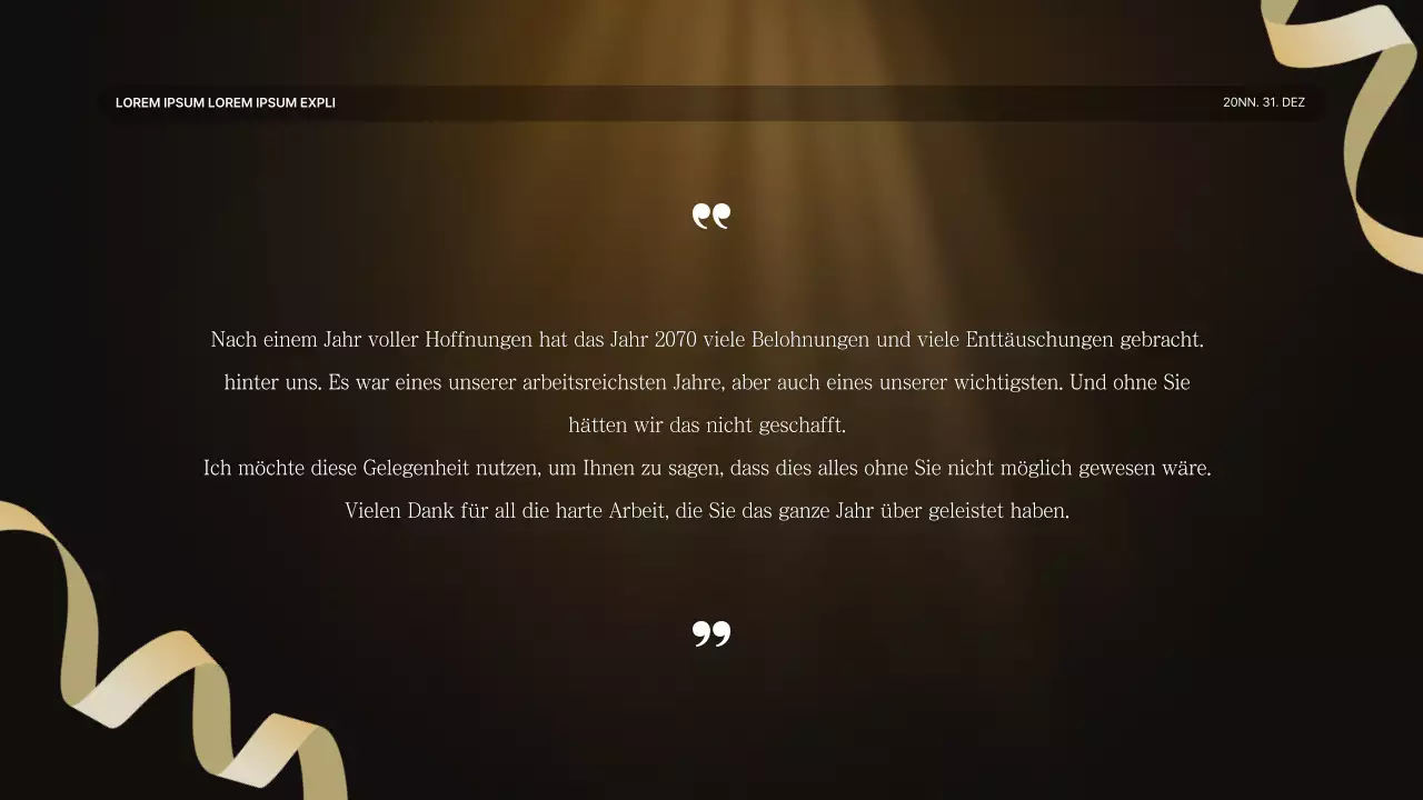 Eine luxuriöse Leistungspräsentation in Gold und Braun und ein Veranstaltungsbericht zum Jahresende