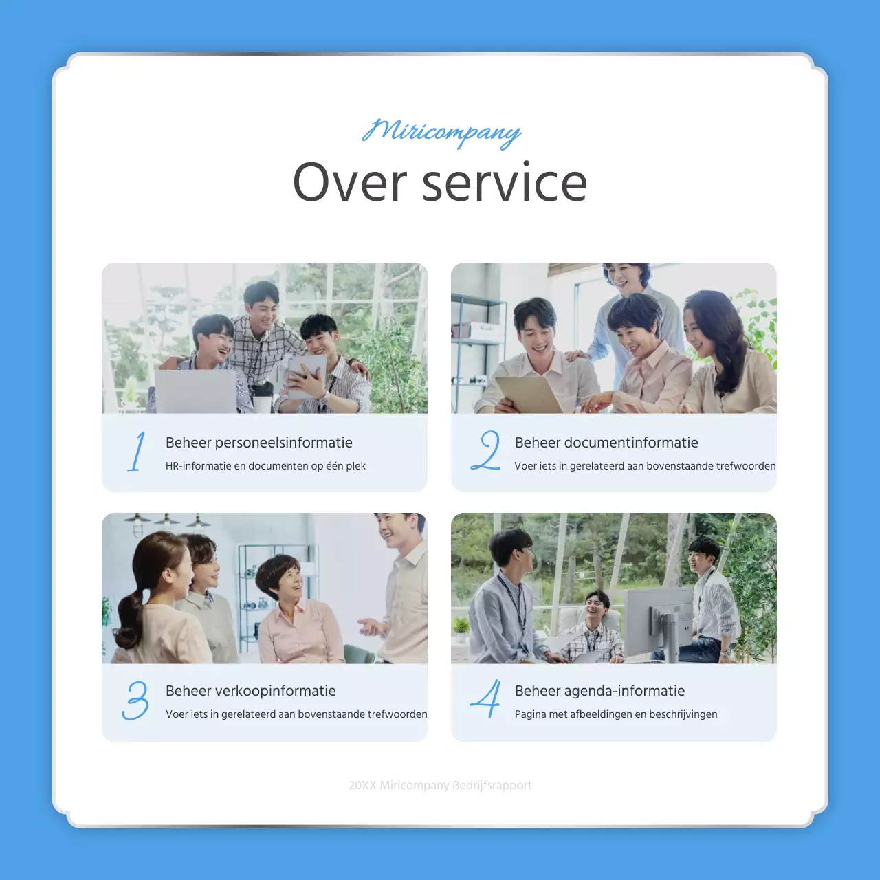 Een eenvoudige eindejaarsrapportage in lichtblauw en wit