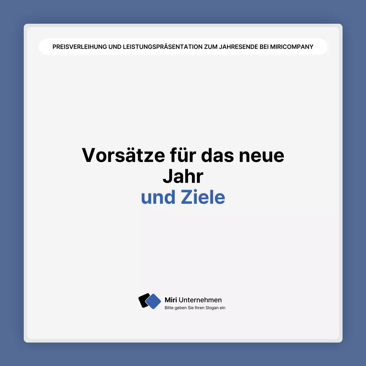 Eine einfache blau-weiße Leistungspräsentation und ein Veranstaltungsbericht zum Jahresende