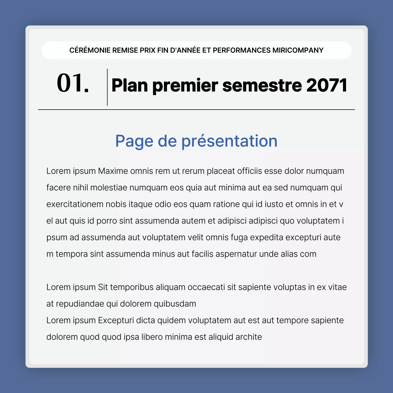 Une présentation simple des performances en bleu et blanc et un rapport sur les événements de fin d'année