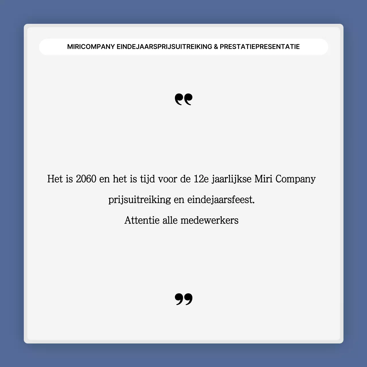 Een eenvoudige blauw-witte prestatiepresentatie en eindejaarsverslag