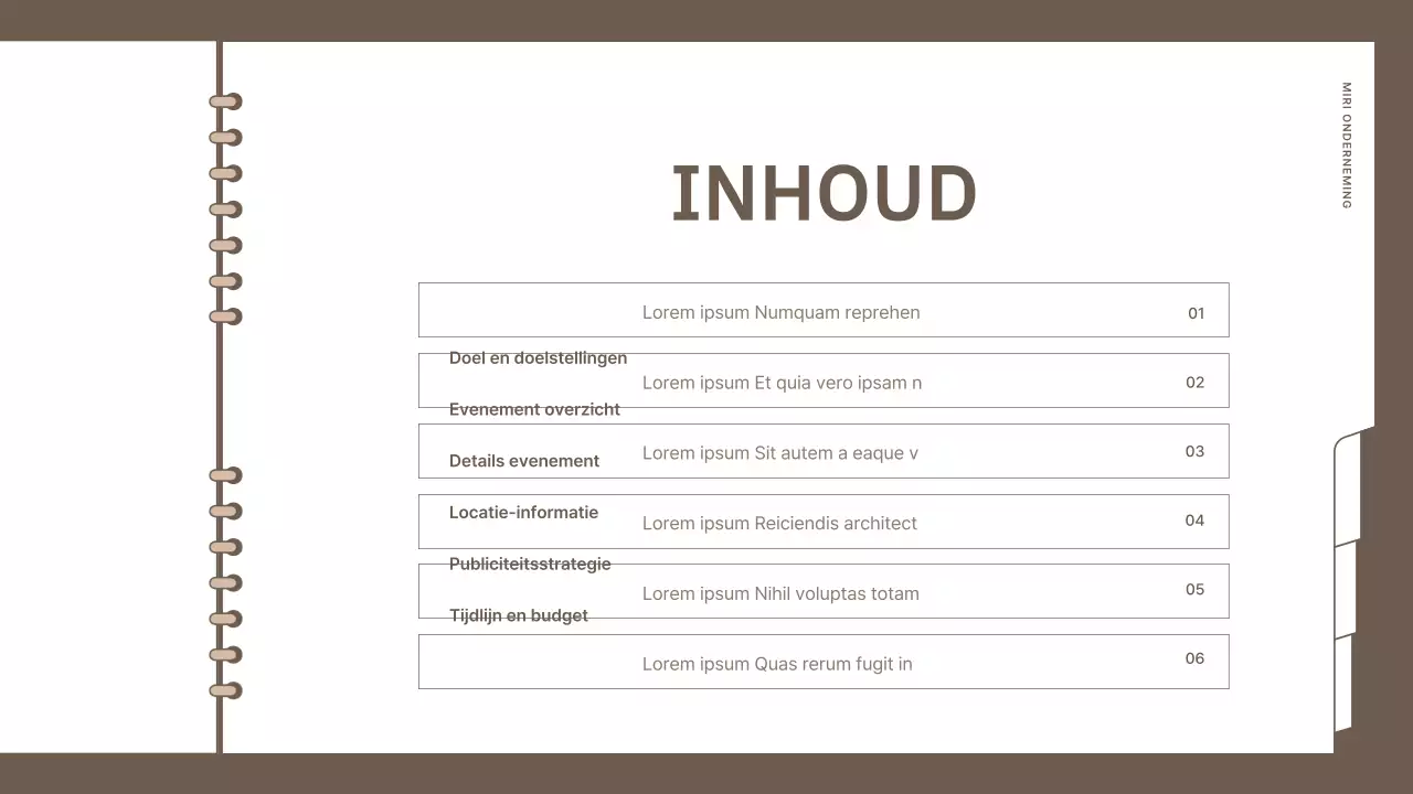 Eenvoudige, gemerkte evenementenplanner in bruin