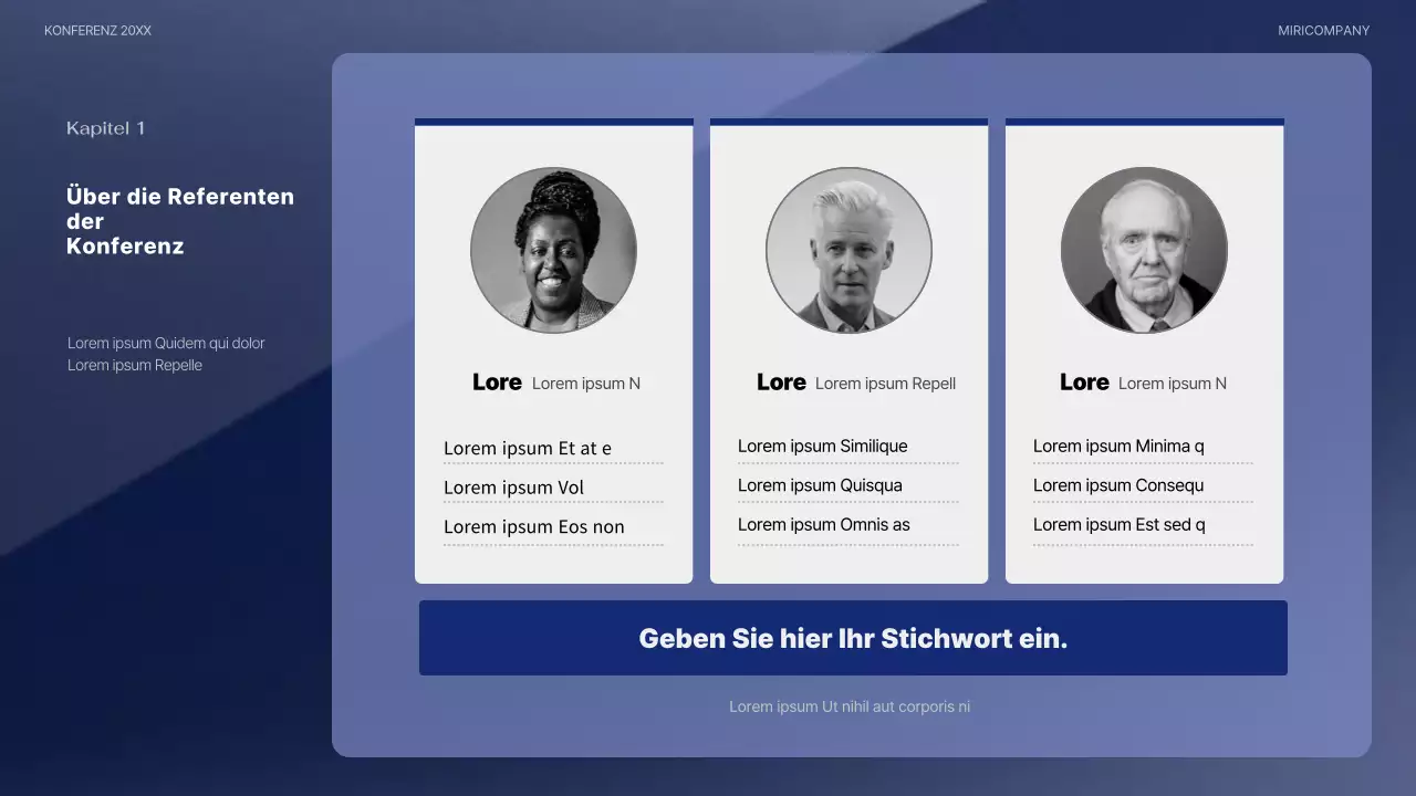 Eine moderne Konferenzpräsentation in Marineblau