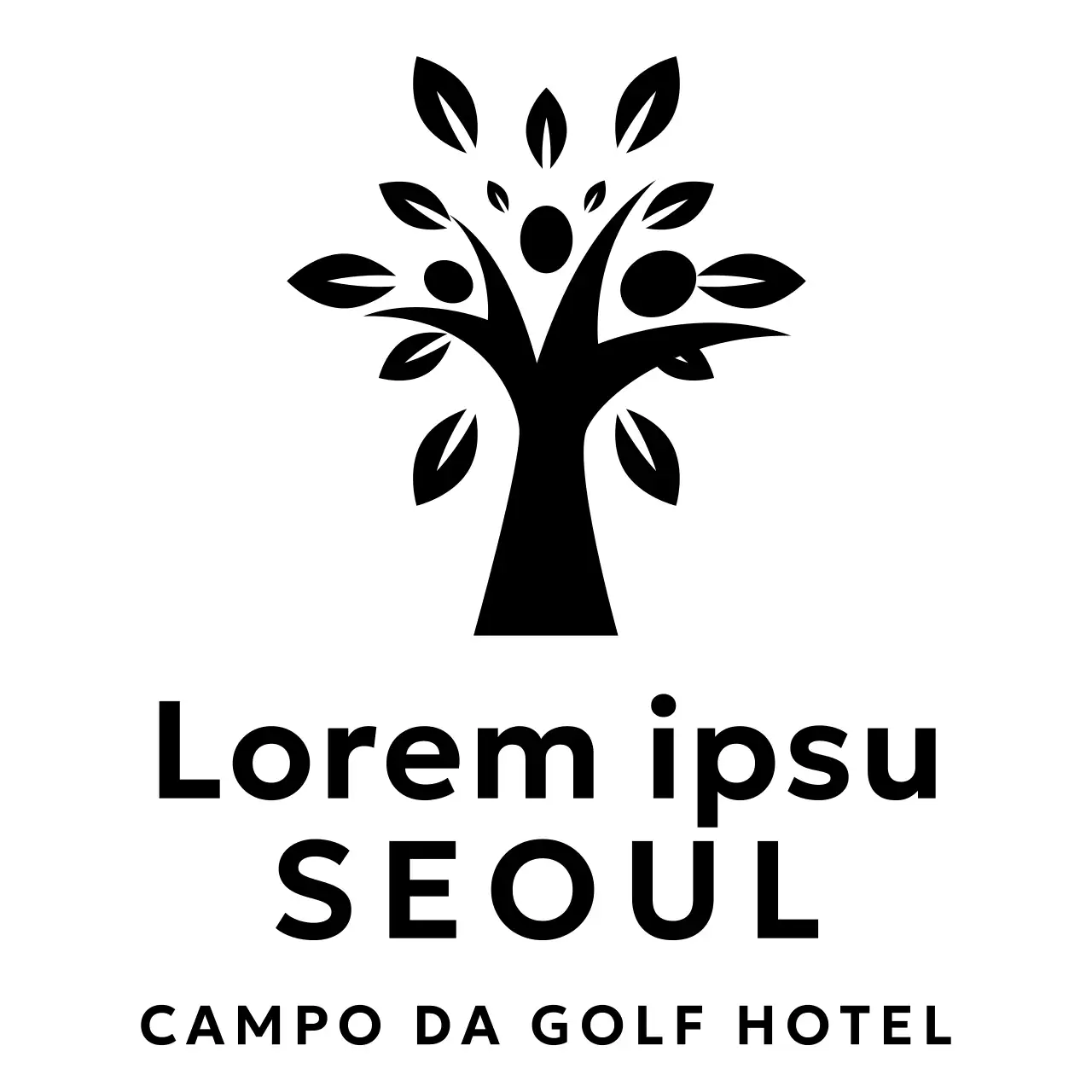 Logo del marchio Golf Hotel con illustrazione di un albero
