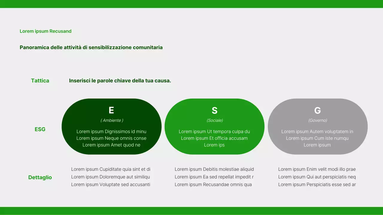 Un semplice rapporto sulla responsabilità sociale d'impresa in verde e grigio