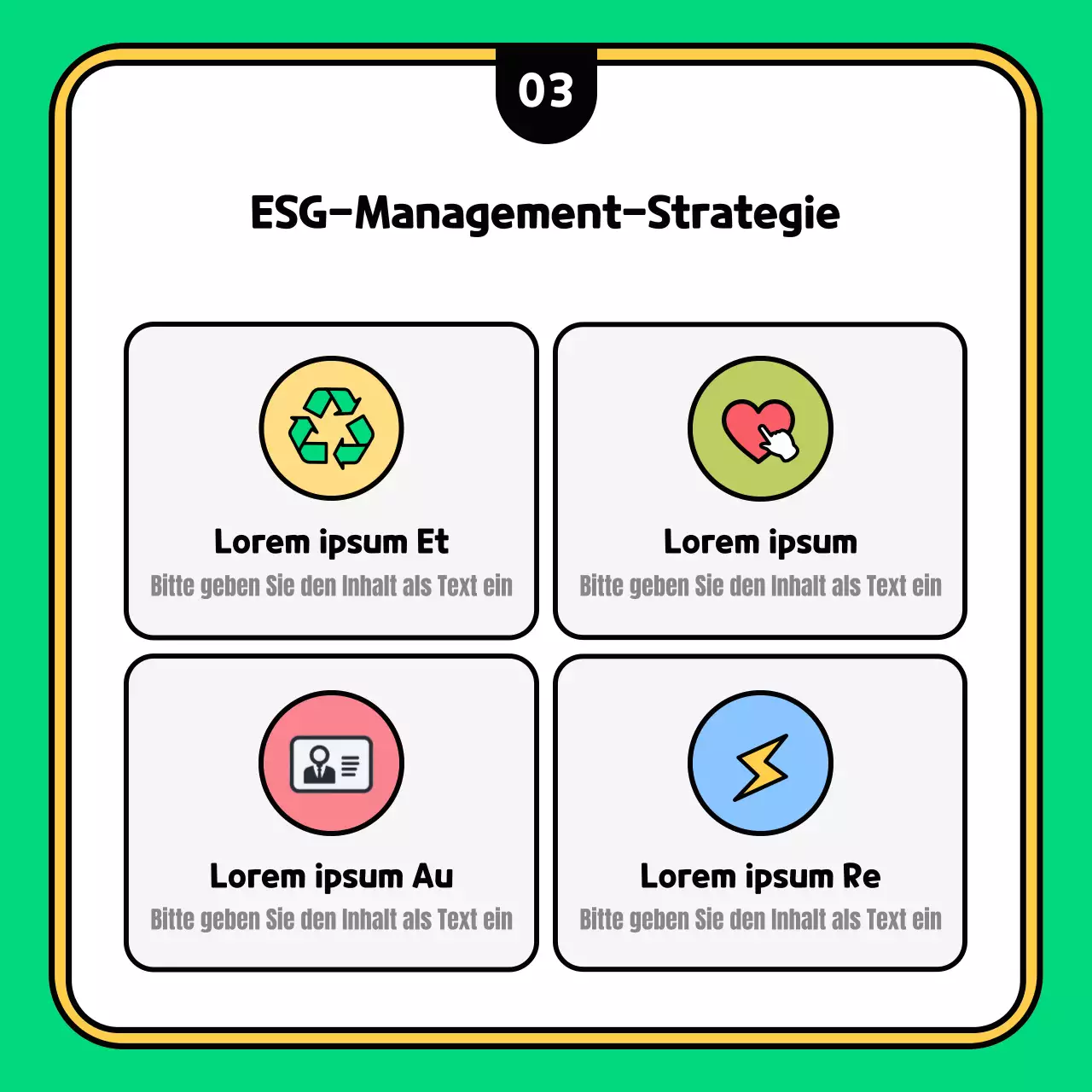 Erläutern Sie Ihre kitschige grüne und gelbe ESG-Strategie