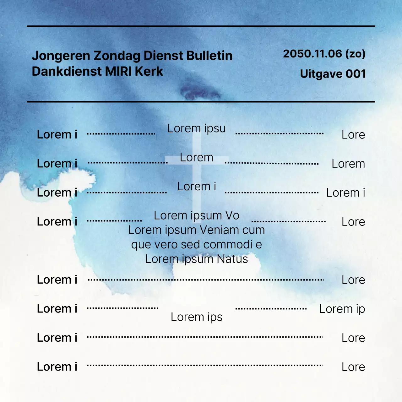 Een gids voor moderne kerkdienstbulletins in blauw en wit