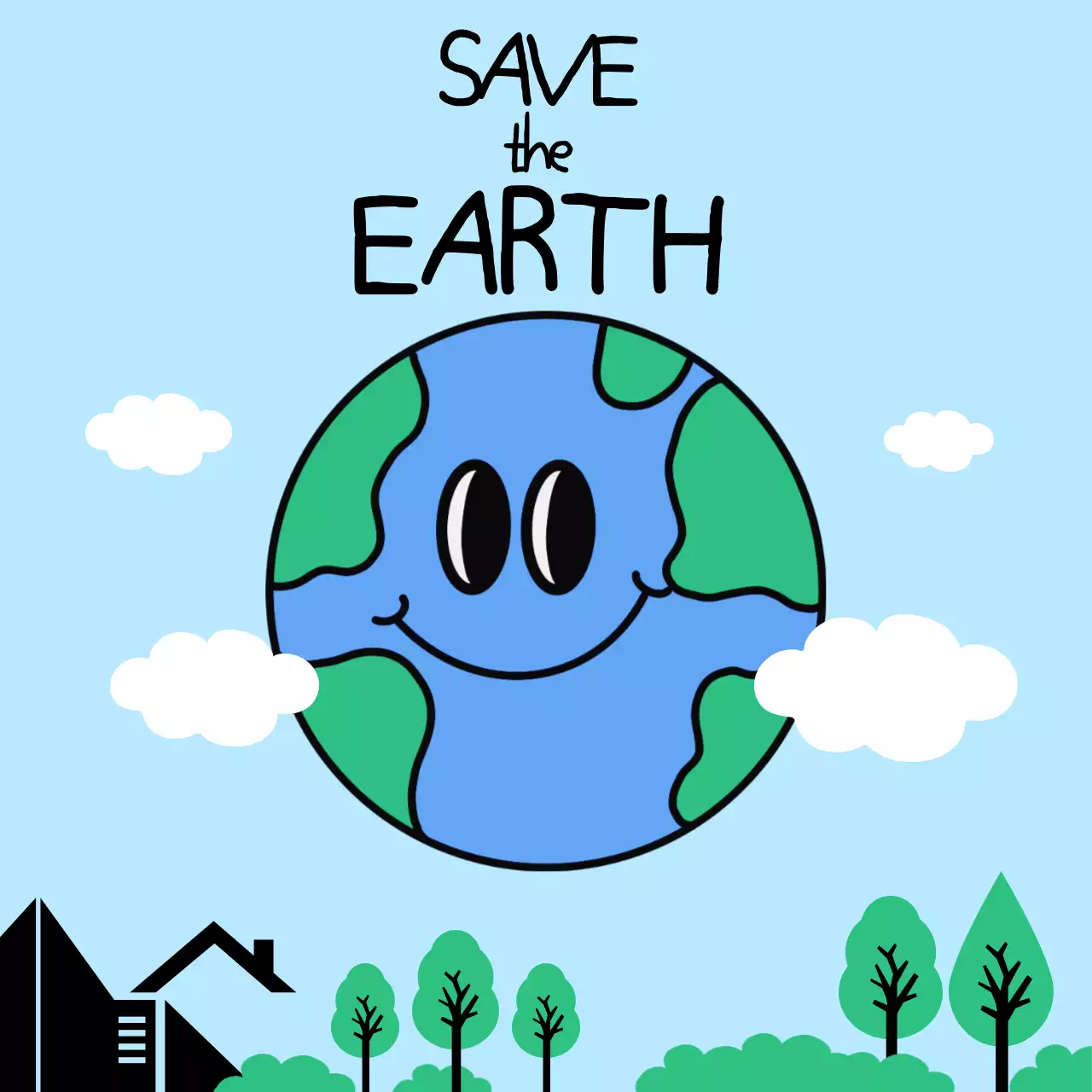 초록색과 파랑색의 일러스트 느낌의 지구환경 캠페인 홍보