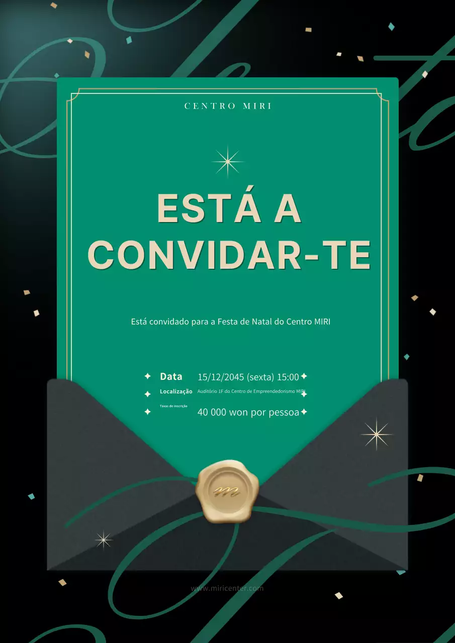 Convite luxuoso para festa de Natal em preto e verde