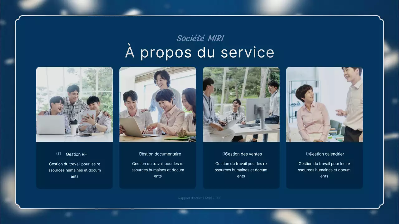 Un luxueux rapport de performance de fin d'année en bleu marine et argent