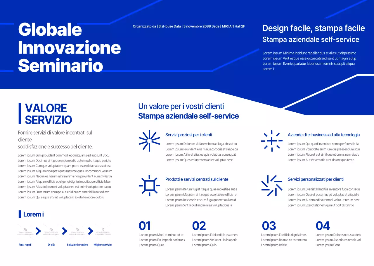 Presentazione di un seminario aziendale sofisticato e dai toni blu