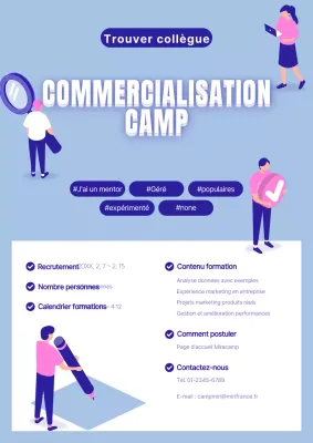 Annonce d'un mignon camp de marketing en bleu et rose