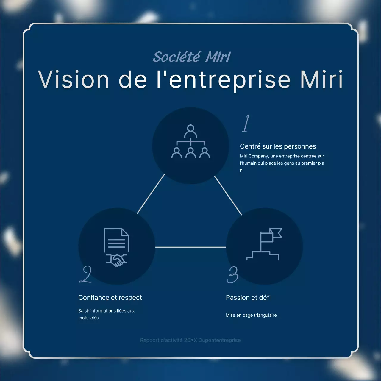 Un luxueux poste de rapport de performance de fin d'année en bleu marine et en argent
