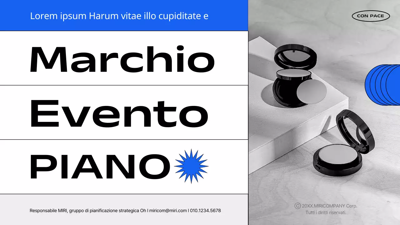 Una proposta di evento semplice e di marca in blu e bianco