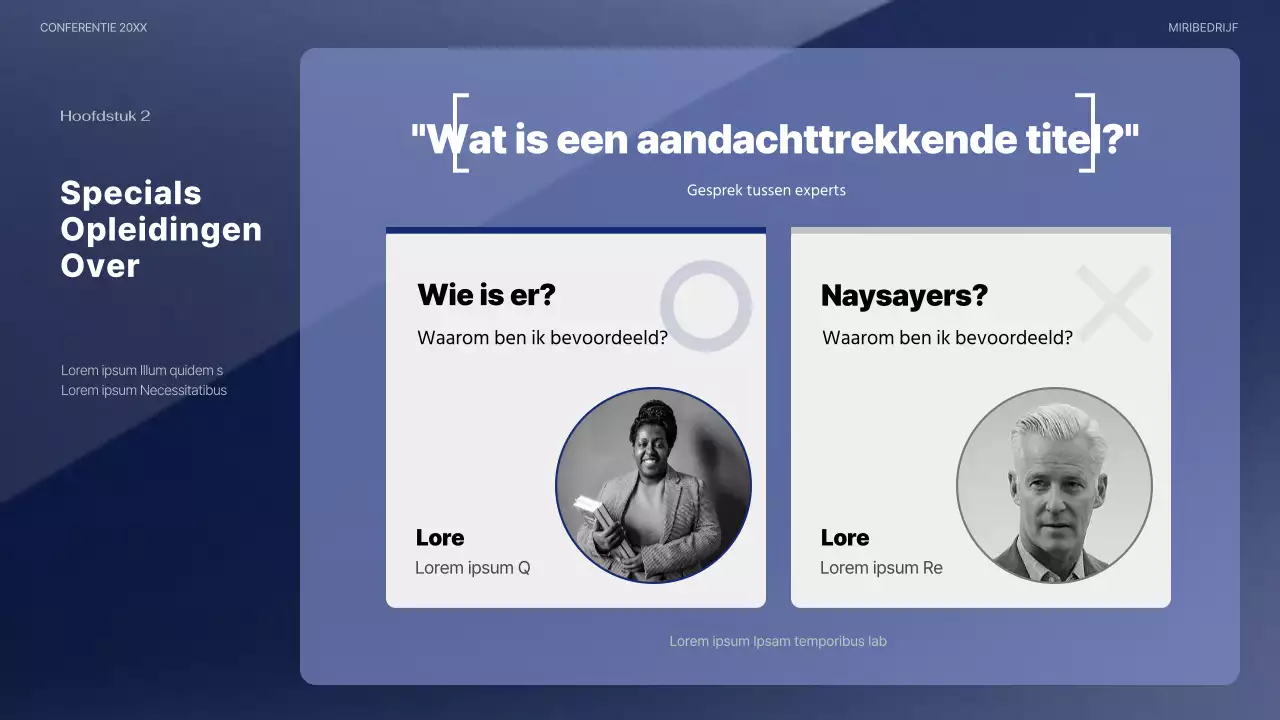 Een moderne conferentiepresentatie in marineblauw