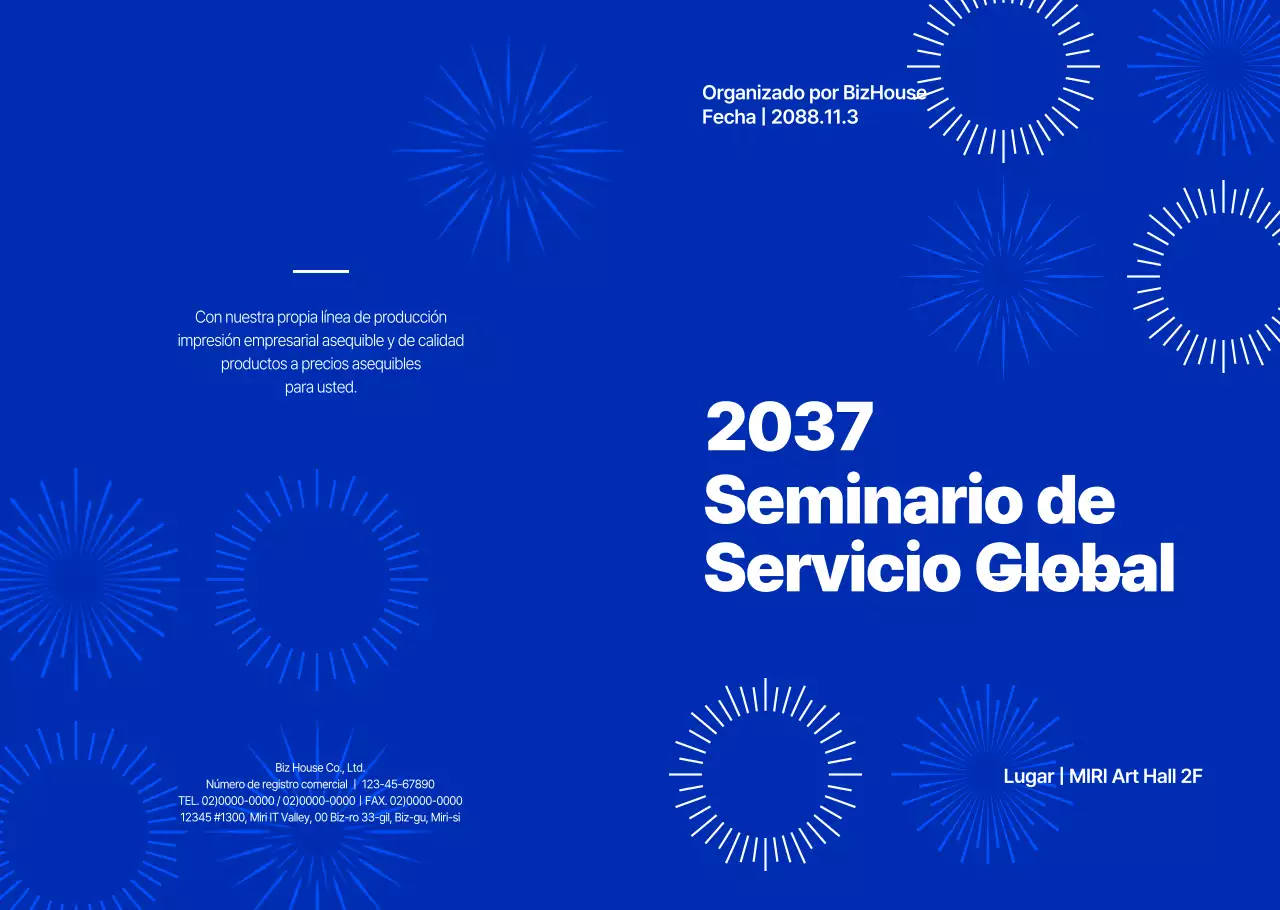 Presentación de un seminario corporativo sofisticado en tonos azules