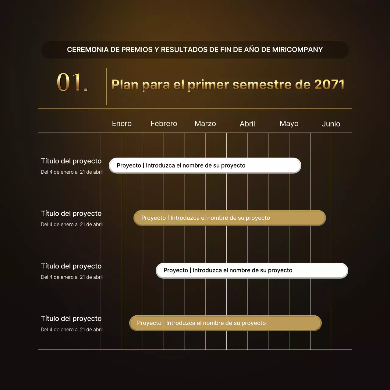 Presentaciones de resultados de lujo en oro y marrón e informes de eventos de fin de año