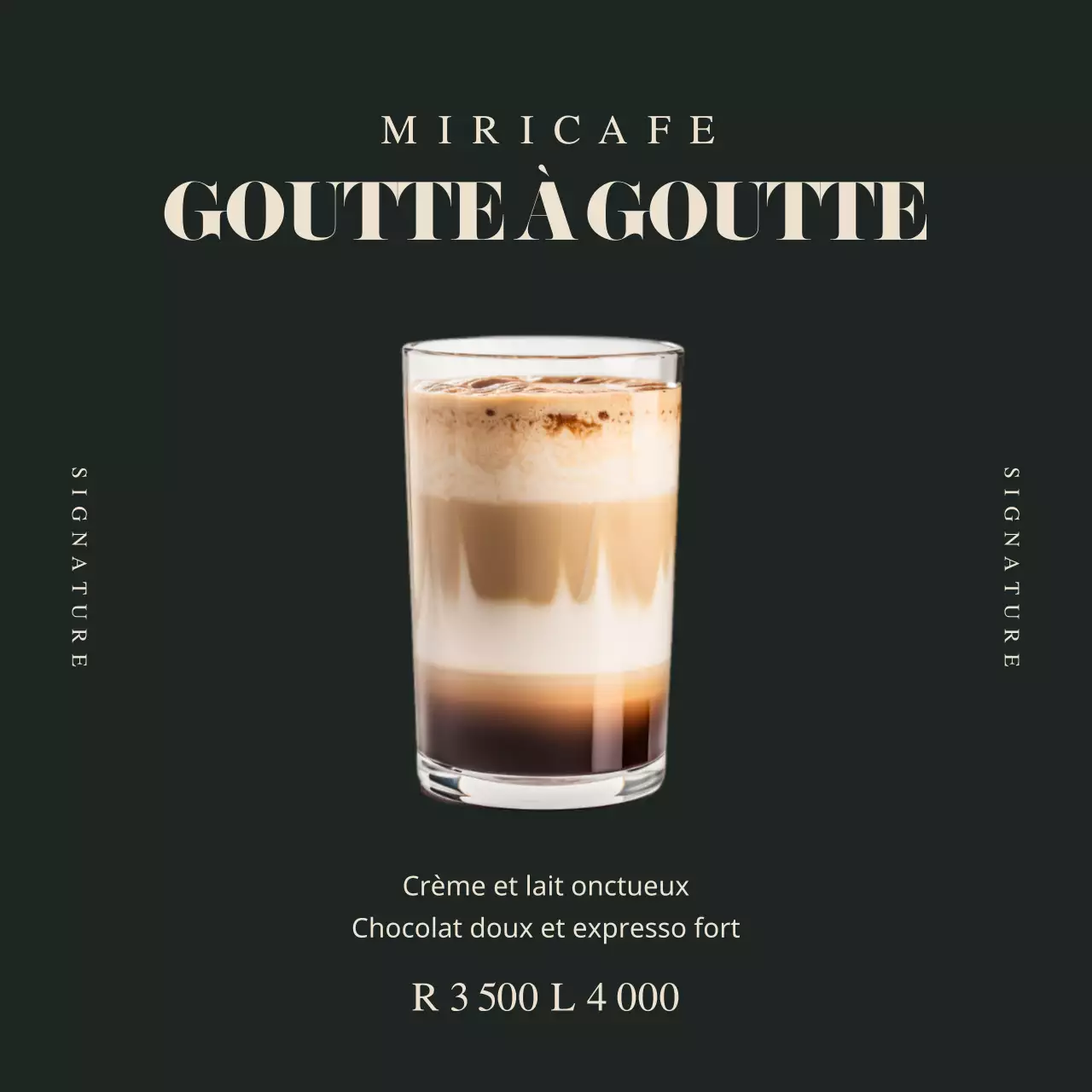 Une publicité simple pour la marque d'un café en vert et ivoire