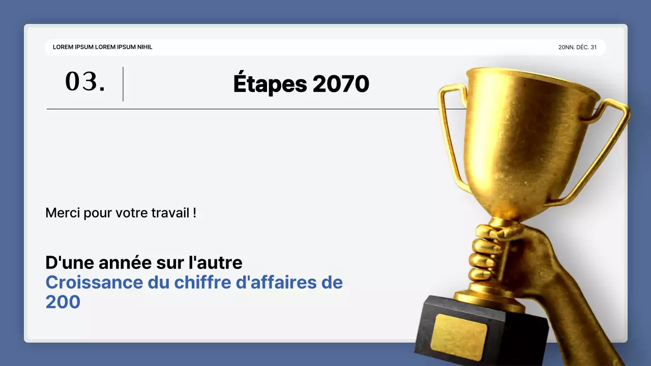 Une simple présentation de performance en bleu et blanc et un rapport sur l'événement de fin d'année