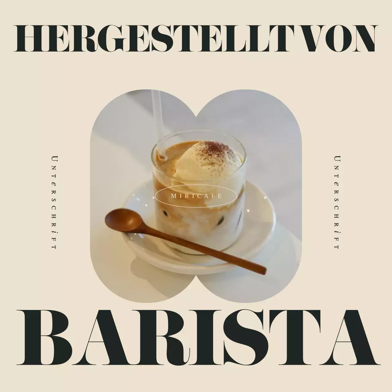 Eine einfache Anzeige für ein Café in Grün und Elfenbein